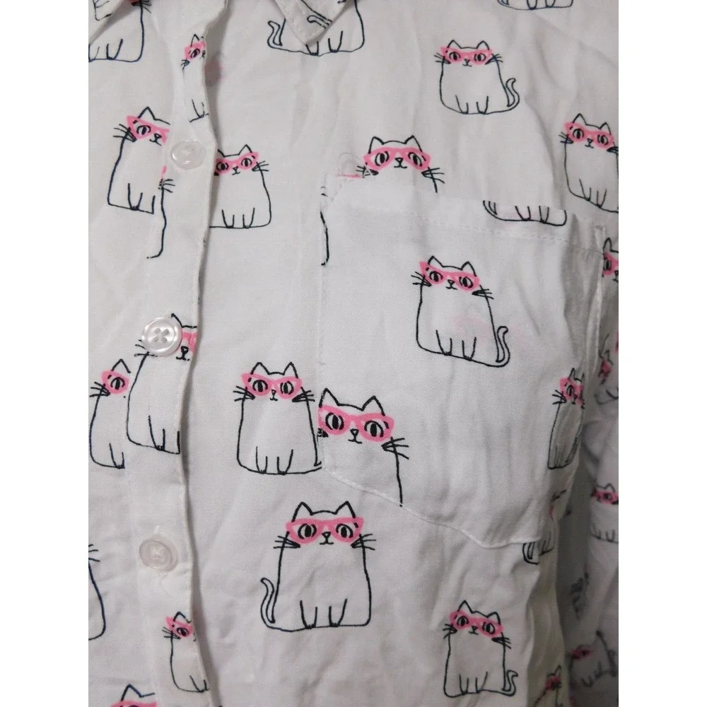 Justice Girls White Blouse with Cats Size 20 Ties in front at waist‎